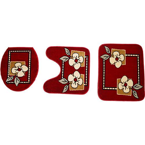 Kit Tapetes para Banheiro Royal Luxury Vermelho Veludo 3 Peças - Rayza