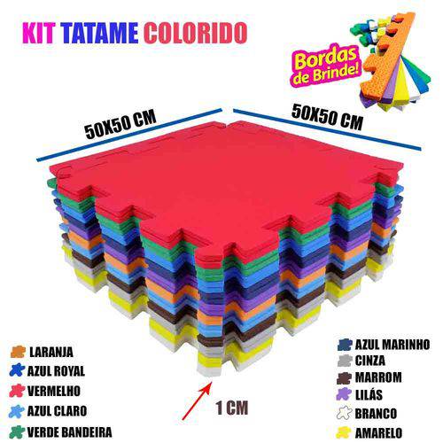 Kit 22 Tatames Eva Cores Sortidas 50x50x01 Cm
