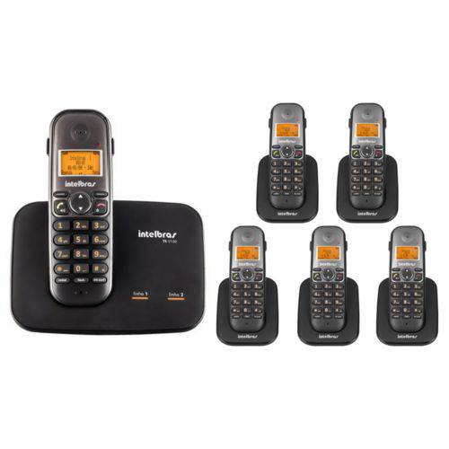 Telefone Sem Fio Digital com Entrada para 2 Linhas Ts 5150 com 5 Ramal Adicional Ts 5121 Intelbras