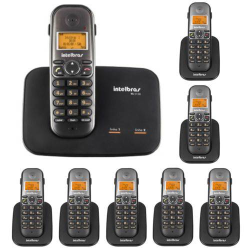Telefone Sem Fio Digital com Entrada para 2 Linhas Ts 5150 com 7 Ramal Adicional Ts 5121 Intelbras