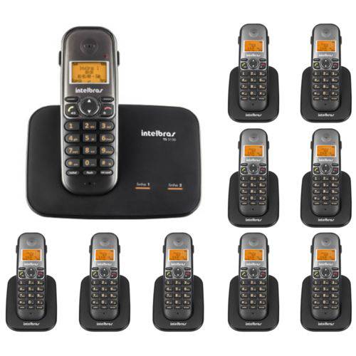 Kit Telefone S/ Fio P/ 2 Linhas Ts 5150 + 9 Ramal Intelbras