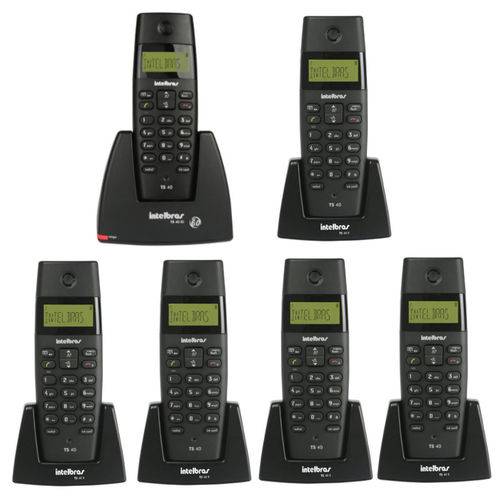 Kit Telefone S/ Fio TS40C + 5 Ramais S/ Fio Intelbras TS40R