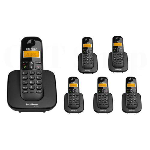Kit Telefone Sem Fio Digital TS 3110 Intelbras + 5 Ramal Sem Fio Digital TS 3111 Intelbras Preto .