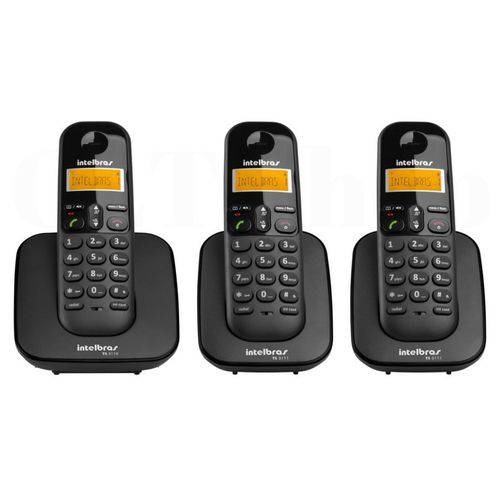Kit Telefone Sem Fio Digital TS 3110 Intelbras + 2 Ramal Sem Fio Digital TS 3111 Intelbras Preto .
