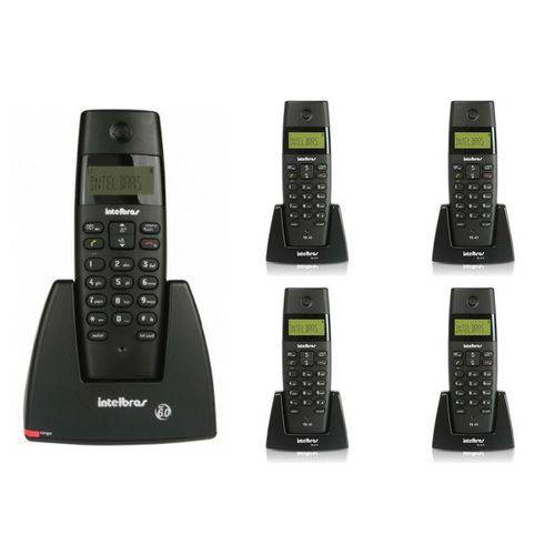 Kit Telefone Sem Fio Digital TS 40 ID Intelbras + 4 Ramal Sem Fio Digital TS 40 R Intelbras Preto