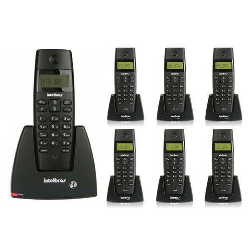 Kit Telefone Sem Fio Digital TS 40 ID Intelbras + 6 Ramal Sem Fio Digital TS 40 R Intelbras Preto