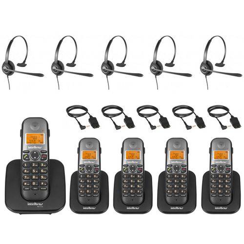 Kit Telefone Sem Fio Digital Ts 5120 com 4 Ramal Ts 5121 Dect 6.0 Preto + Headset Chs 60 Intelbras