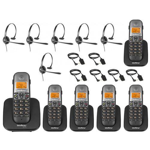 Kit Telefone Sem Fio Digital Ts 5120 com 5 Ramal Ts 5121 Dect 6.0 Preto + Headset Chs 60 Intelbras