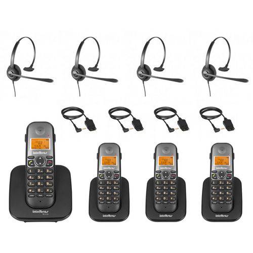 Kit Telefone Sem Fio Digital Ts 5120 com 3 Ramal Ts 5121 Dect 6.0 Preto + Headset Chs 60 Intelbras