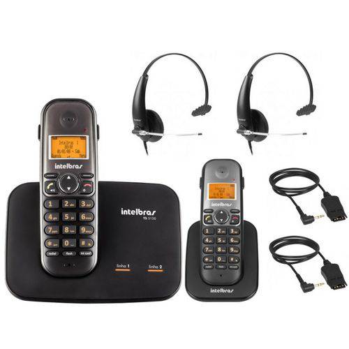 Kit Telefone Sem Fio Digital Ts 5150 com Ramal Ts 5121 Viva Voz Preto + Headset THS 50 Intelbras