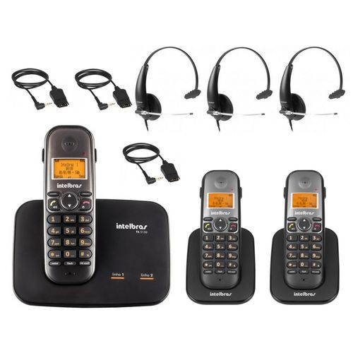Kit Telefone Sem Fio Digital Ts 5150 + 2 Ramal Ts 5121 Dect 6.0 Viva Voz + Headset Ths 50 Intelbras