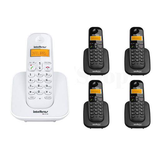 Kit Telefone Sem Fio TS 3110 Branco + 4 Ramal TS 3111 Preto Intelbras