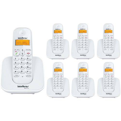 Kit Telefone Sem Fio Ts 3110 com 6 Ramal Adicional TS 3111 Intelbras Branco Dect 6.0