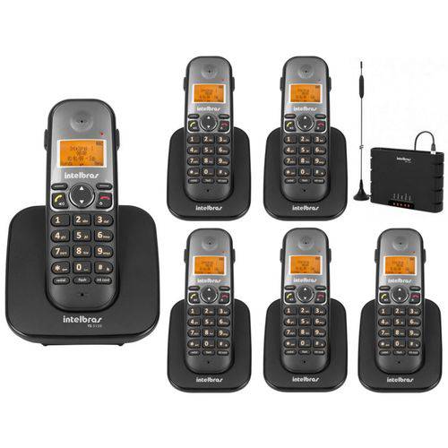 Kit Telefone Sem Fio Ts 5120 com 5 Ramal Ts 5121 e Interface Celular Quad Band Itc 4100 Intelbras