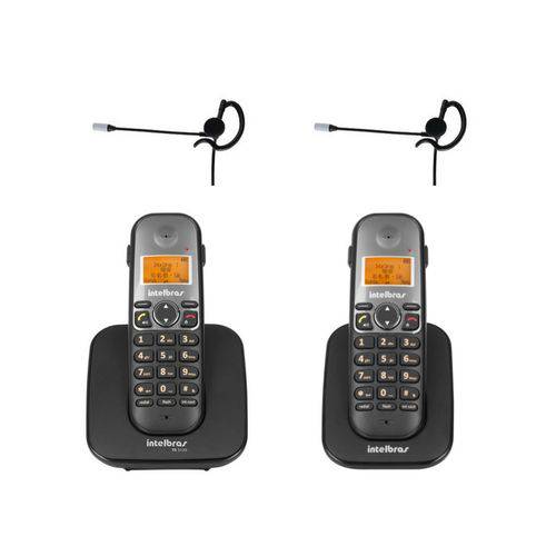 Telefone Sem Fio Ts 5120 + Ramal Ts 5121 Viva Voz Dect 6.0 Preto + 2 Headset Fone Hc 10 Intelbras