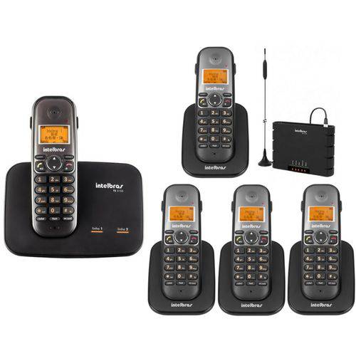 Kit Telefone Sem Fio Ts 5150 com 4 Ramal Ts 5121 e Interface Celular Quad Band Itc 4100 Intelbras