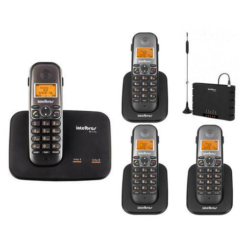 Kit Telefone Sem Fio Ts 5150 com 3 Ramal Ts 5121 e Interface Celular Quad Band Itc 4100 Intelbras
