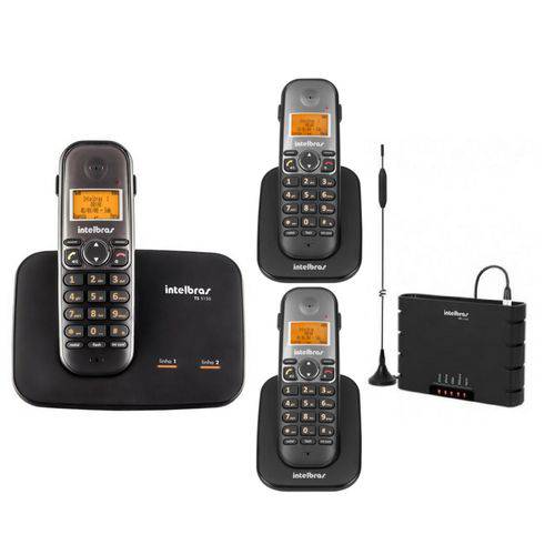 Kit Telefone Sem Fio Ts 5150 com 2 Ramal Ts 5121 e Interface Celular Quad Band Itc 4100 Intelbras