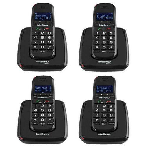 Kit Telefone Sem Fio TS 63 V Preto + 3 Ramal Intelbras com Identificação de Chamadas.