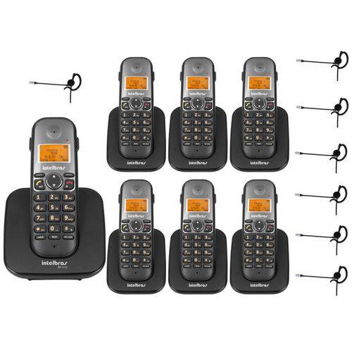 Telefone Sem Fio Ts 5120 + 6 Ramal Ts 5121 Viva Voz Dect 6.0 Preto + 7 Headset Fone Hc 10 Intelbras