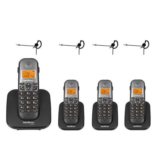 Telefone Sem Fio Ts 5120 + 3 Ramal Ts 5121 Viva Voz Dect 6.0 Preto + 4 Headset Fone Hc 10 Intelbras