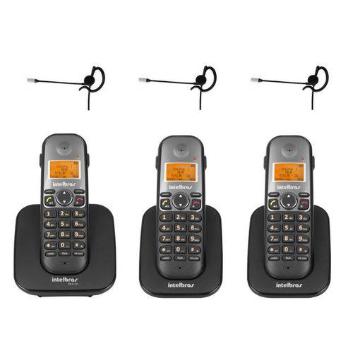 Telefone Sem Fio Ts 5120 + 2 Ramal Ts 5121 Viva Voz Dect 6.0 Preto + 3 Headset Fone Hc 10 Intelbras