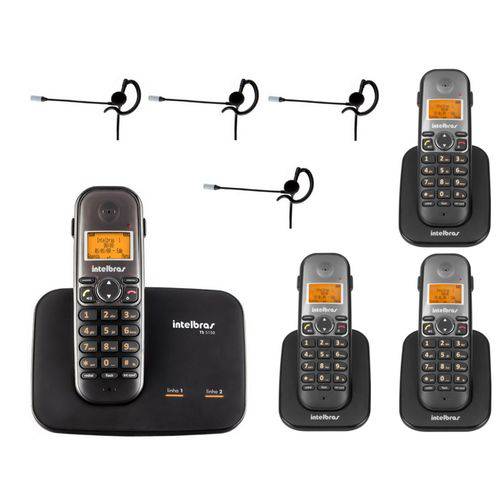 Telefone Sem Fio Ts 5150 + 3 Ramal Ts 5121 Viva Voz Dect 6.0 Preto + 4 Headset Fone Hc 10 Intelbras