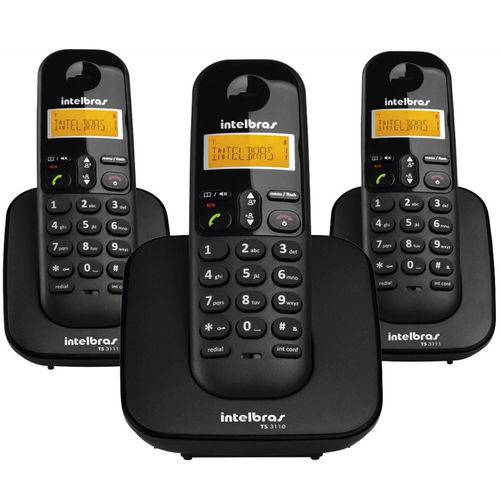 Kit 3 Telefones Sem Fio Ramal com Identificador de Chamadas Ts3113 Preto - 23208