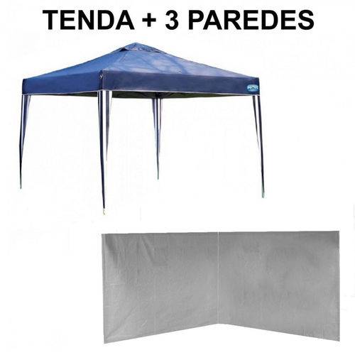 Kit Tenda Gazebo Azul Base e Topo 3x3 M + 3 Paredes Brancas Sem Janelas Mor