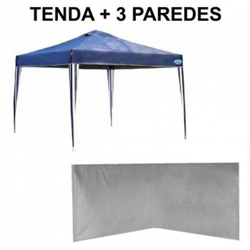 Kit Tenda Gazebo Azul Base e Topo 3x3 M + 3 Paredes Brancas Sem Janelas
