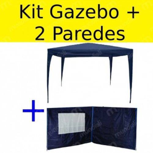 Kit Tenda Gazebo de Encaixe 3x3 + 2 Paredes Laterais Azuis Bel