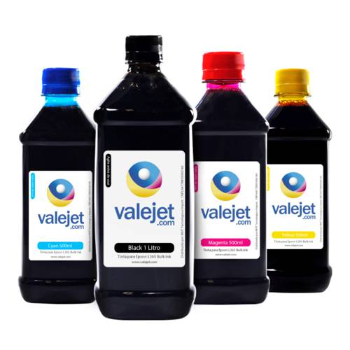 Kit Tintas para Epson L365 Bulk Ink Valejet Black 1 Litro Coloridas 500ml