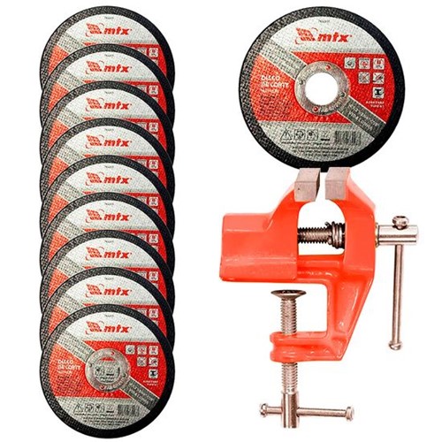 Kit Torno/Morsa de Bancada 3” 75mm + 10 Discos de Corte P/ Metal 115x1x22mm