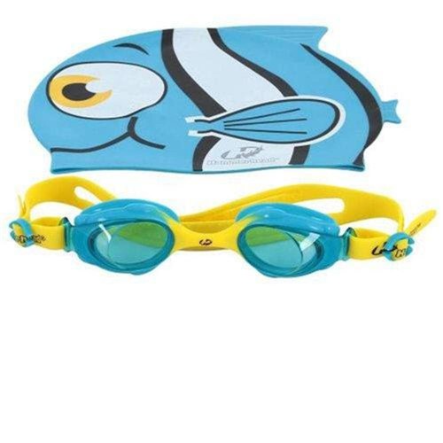 Kit Touca com Óculos Fun Set Kids 181 Hammerhead / Proteção Contra Raios Uv / Azul e Amarelo