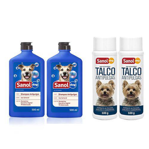 Kit Tratamento Anti Pulga para Cachorro: 2 Shampoos Anti Pulgas e 2 Talcos Anti Pulgas para o Anima