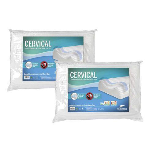 Kit 2 Travesseiros Cervical Fibrasca Anatômico Antiácaro Poliuretano de Dormir 4275