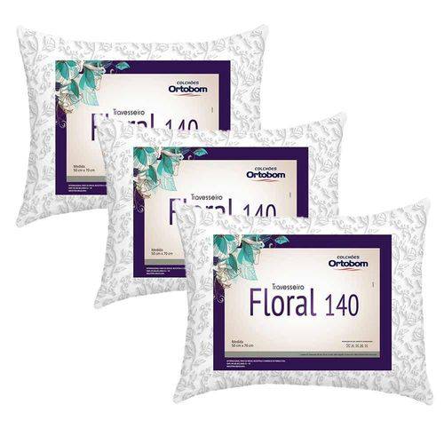 Kit Travesseiros Floral 140 Fios 03 Peças Estampado - Ortobom