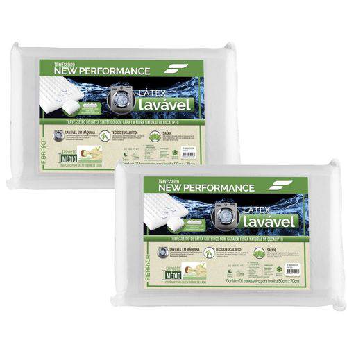Kit 2 Travesseiros Látex Fibrasca Antiácaro Lavável Sintético Eucaliptus