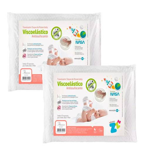 Kit 2 Travesseiros para Bebê Antissufocante Visco Toque de Rosas Fibrasca Z4441