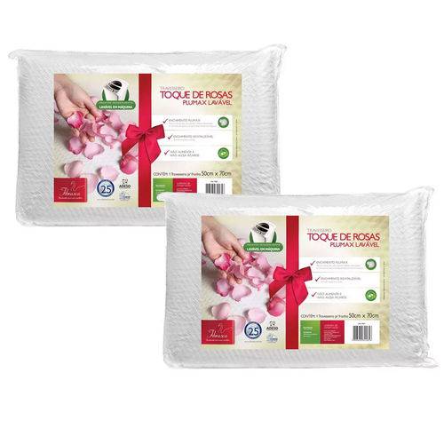 Kit 2 Travesseiros Plumax Toque de Rosas - Integralmente Lavável - Fibrasca