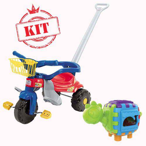 Kit Triciclo Festa Azul 2560l Cubo Didático Dino 1087 - Magic Toys