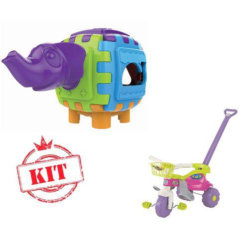 Kit Triciclo Festa Rosa 2560l Cubo Didático Elefante 1088 - Magic Toys