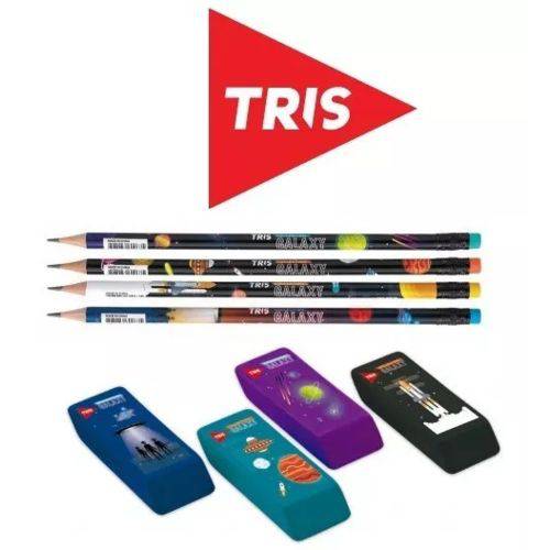 Kit Tris Collection Galaxy - 4 Lápis + 4 Borrachas