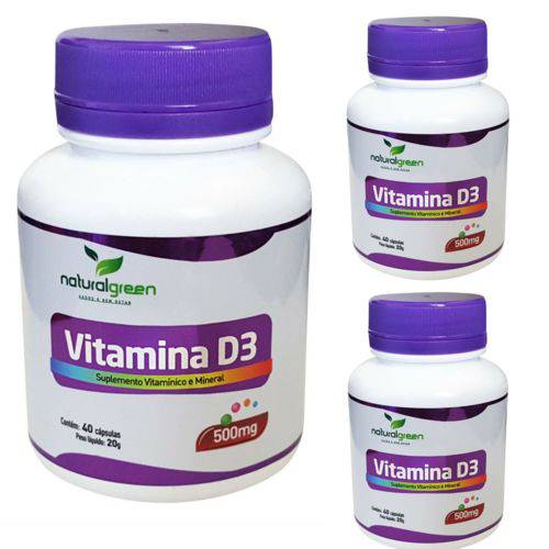 Kit 3 Unidades Vitamina D3 500mg 120 Cápsulas