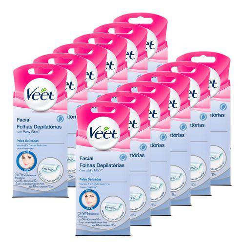 Kit Veet Cera Fria Facial Peles Delicadas - 12 Unid.