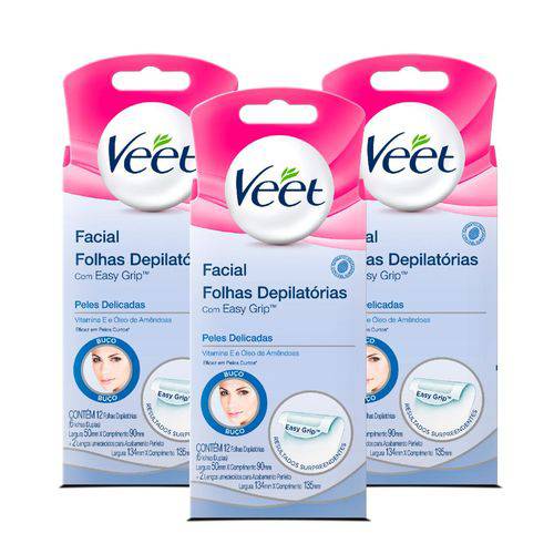 Kit Veet Cera Fria Facial Peles Delicadas - 3 Unid.