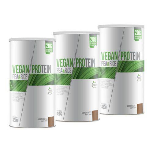 Kit 3 Vegan Protein Pea & Rice Chá Mais Chocolate 450g