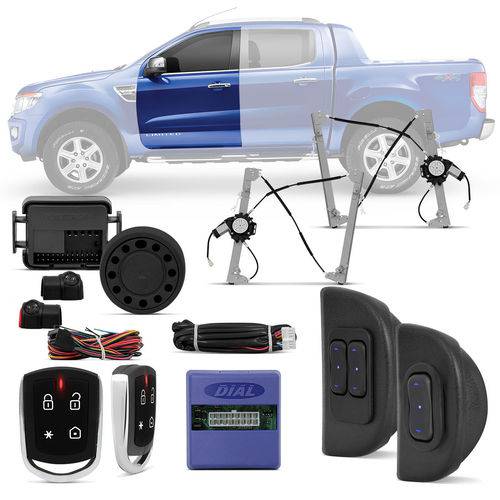 Kit Vidro Elétrico Ford Ranger 2013 a 2018 Dianteiro Sensorizado + Alarme Pósitron Função Pânico
