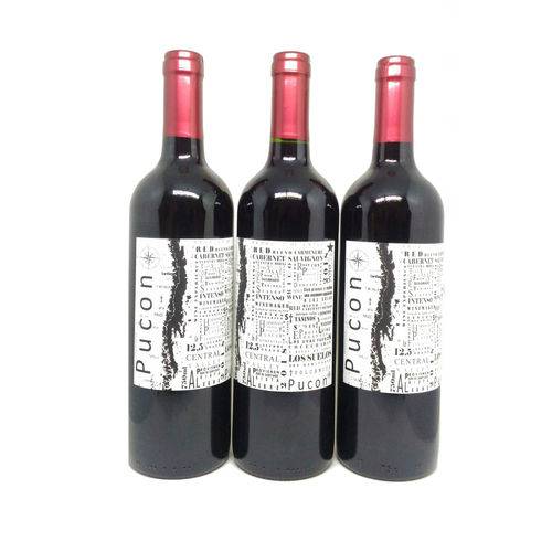 Kit 3 Vinhos Chileno Pucon Red Blend Carmenere/ Cabernet Sauvignon Tinto 750ml Cada Garrafa