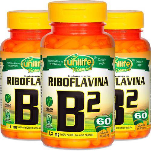 Kit 3 Vitamina B2 Riboflavina Unilife 60 Cápsulas